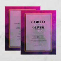 濃いマゼンタのプラムパープルインクの結婚式の招待