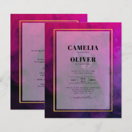 濃いマゼンタのプラムパープルインクの結婚式の招待