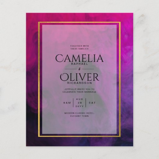 濃いマゼンタのプラムパープルインクの結婚式の招待 チラシ (正面)