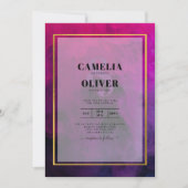 濃いマゼンタのプラムパープルインクの結婚式の招待 招待状 (正面)
