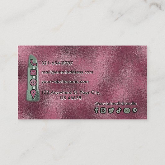 濃いマゼンタピンクのセージ色のトーンまばゆい唇メイクアップ 名刺 (裏面)