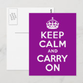 濃いマゼンタKeep Calm and Carry On ポストカード (正面/裏面)