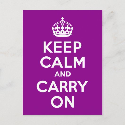 濃いマゼンタKeep Calm and Carry On ポストカード (正面)