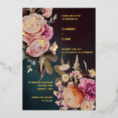 濃いムーディはっきりしたフローラ結婚金ゴールド 箔招待状 (正面)