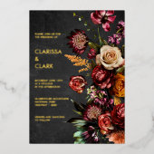 濃いムーディはっきりしたーの野生の結婚花 箔招待状 (正面)