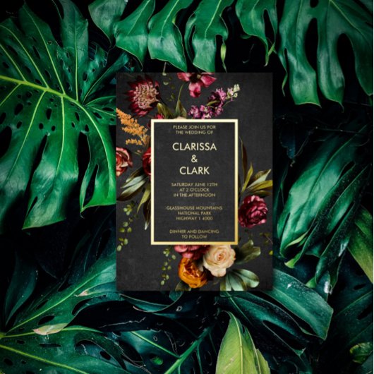 濃いムーディはっきりしたーの野生の結婚花 箔招待状