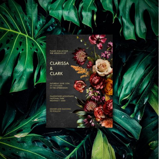 濃いムーディはっきりしたーの野生の結婚花 箔招待状