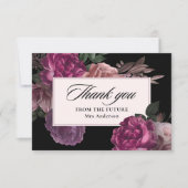 濃いムーディウォータカラーフローラブラックブライダルシャワー サンキューカード (正面)