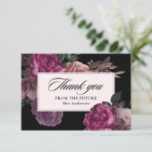 濃いムーディウォータカラーフローラブラックブライダルシャワー サンキューカード (スタンド正面)