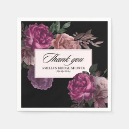 濃いムーディウォータカラーフローラブラックブライダルシャワー スタンダードカクテルナプキン