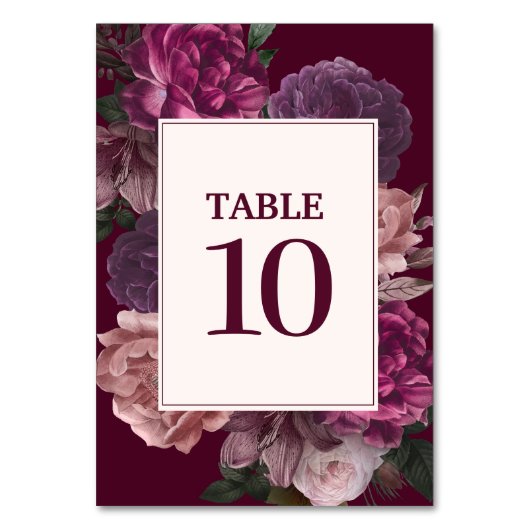 濃いムーディウォータカラーフローラ秋冬の結婚式 テーブルナンバー (正面)