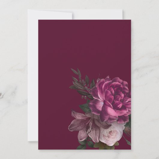 濃いムーディウォータカラーフローラ秋冬の結婚式 招待状 (裏面)