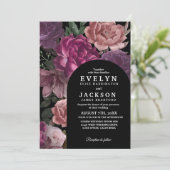 濃いムーディウォーターカラーフローラ結婚ブラック 招待状 (スタンド正面)