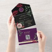 濃いムーディエレガントフローラブ結婚ラック オールインワン招待状 (貼ってはがせる)