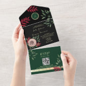 濃いムーディエレガントフローラブ結婚ラック オールインワン招待状 (貼ってはがせる)