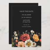 濃いムーディエレガントフローラ結婚式の日付の保存 招待状 (正面/裏面)