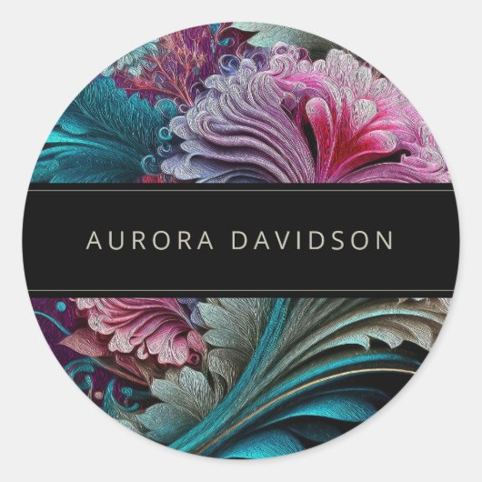 濃いムーディカラーフローラ黒パーソナライズされた ラウンドシール (正面)