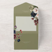 濃いムーディグリーンオーバルフローラフレームディナー オールインワン招待状 (外側)