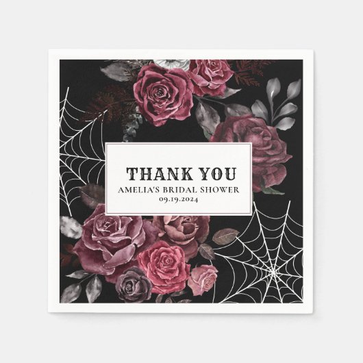 濃いムーディゴシックフローラブラックブライダルシャワー スタンダードカクテルナプキン (正面)