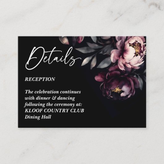 濃いムーディノワールのエレガントな結婚式詳細 エンクロージャーカード (正面)