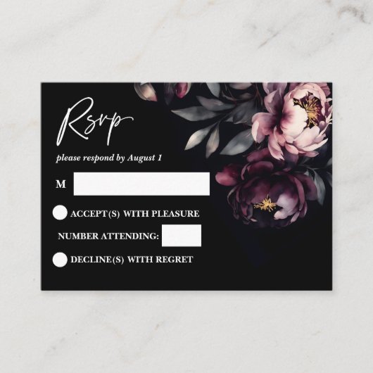 濃いムーディノワールエレガントな結婚式RSVPカード エンクロージャーカード (正面)