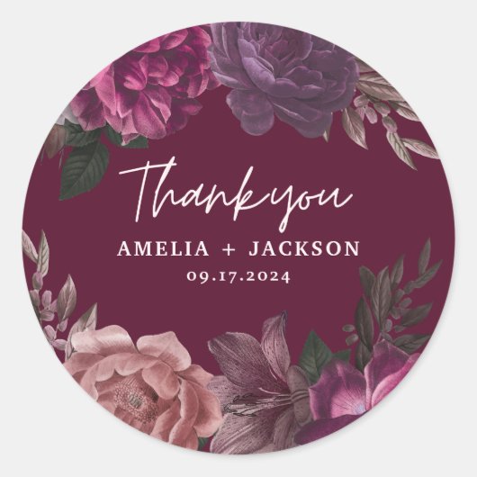 濃いムーディバーガンディと赤面結婚フローラ ラウンドシール (正面)