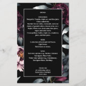 濃いムーディバーガンディの花エレガントな結婚式メニュー (裏面)