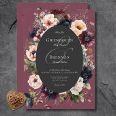 濃いムーディバーガンディーブラック楕円フローラフレーム 招待状