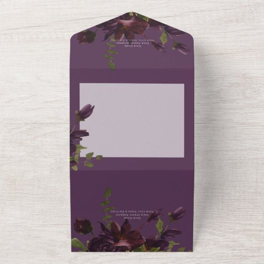 濃いムーディパープルウォーター色フローラディナー オールインワン招待状 (外側)