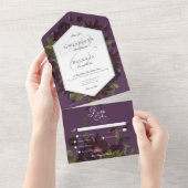 濃いムーディパープルウォーター色フローラディナー オールインワン招待状 (貼ってはがせる)