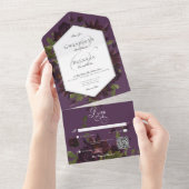 濃いムーディパープルウォーター色フローラQRコード オールインワン招待状 (貼ってはがせる)