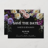 濃いムーディパープルフローラ日付カードの保存 出欠カード (正面/裏面)