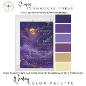 濃いムーディパープル&金ゴールドムーンライトクラウド結婚ズ 招待状