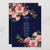 濃いムーディピンクと赤いバラのシーティングチャートカード 招待状 (正面/裏面)
