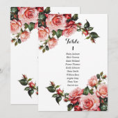 濃いムーディピンクと赤いバラのシーティングチャートカード 招待状 (正面/裏面)
