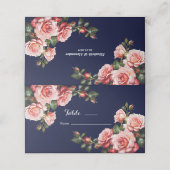 濃いムーディピンクと赤いバラのネイビーブルー結婚ズ プレイスカード (外部開封)