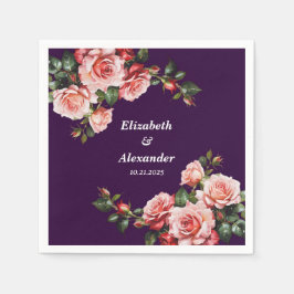 濃いムーディピンクと赤いバラの紫結婚の スタンダードカクテルナプキン