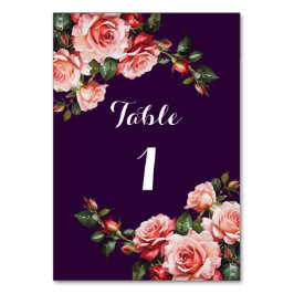 濃いムーディピンクと赤いバラの紫結婚の テーブルナンバー