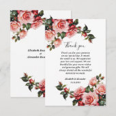 濃いムーディピンクと赤いバラ結婚の サンキューカード (正面/裏面)