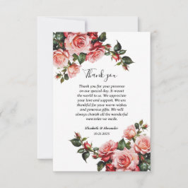 濃いムーディピンクと赤いバラ結婚の サンキューカード