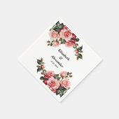 濃いムーディピンクと赤いバラ結婚の スタンダードカクテルナプキン (角)