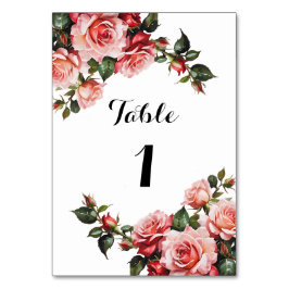 濃いムーディピンクと赤いバラ結婚の テーブルナンバー