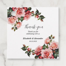 濃いムーディピンクと赤いバラ結婚の フェイバータグ