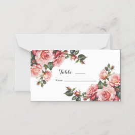 濃いムーディピンクと赤いバラ結婚の プレイスカード