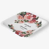 濃いムーディピンクと赤いバラ結婚の ペーパープレート (傾斜あり)