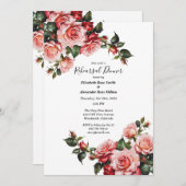 濃いムーディピンクと赤のバラのリハーサルディナー 招待状 (正面/裏面)