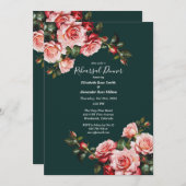 濃いムーディピンクと赤のバラのリハーサルディナー 招待状 (正面/裏面)