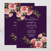 濃いムーディピンクと赤のバラのリハーサルディナー 招待状 (正面/裏面)