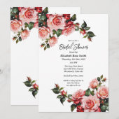 濃いムーディピンクと赤のバラブライダルシャワー 招待状 (正面/裏面)