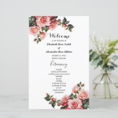 濃いムーディピンクの赤いバラの結婚式プログラム (スタンド正面)